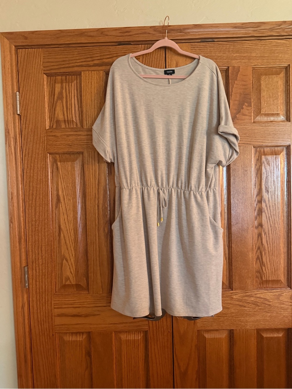 Tacera Neutral Beige Scoop Neck Top - Soft Tan Knit